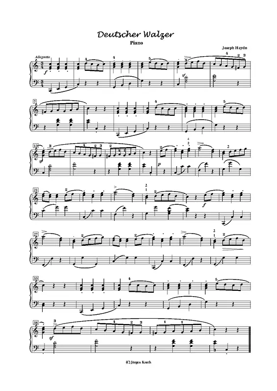 12 German Dances, Hob.IX:10 Piano Sheet Music Page 1 Free PDF
