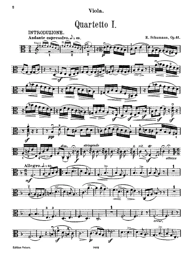 3 String Quartets, Op.41 Piano Sheet Music Page 1 Free PDF