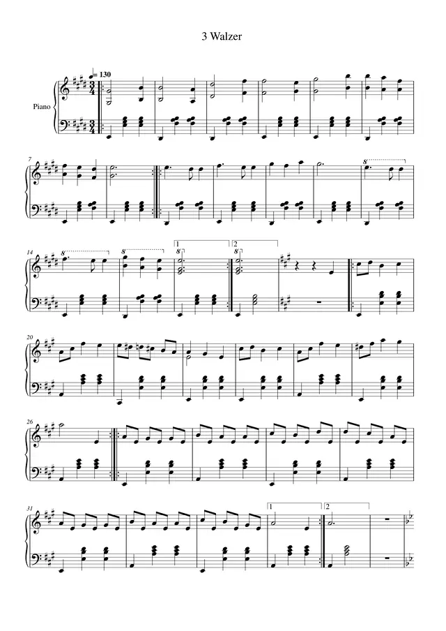 3 Walzer Piano Sheet Music Page 1 Free PDF
