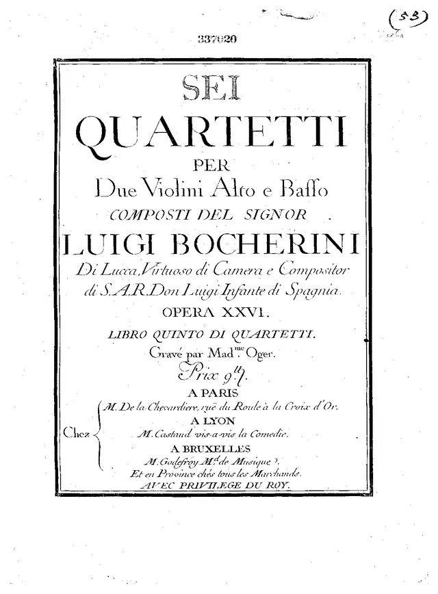 6 String Quartets, G.183-188 Piano Sheet Music Page 1 Free PDF