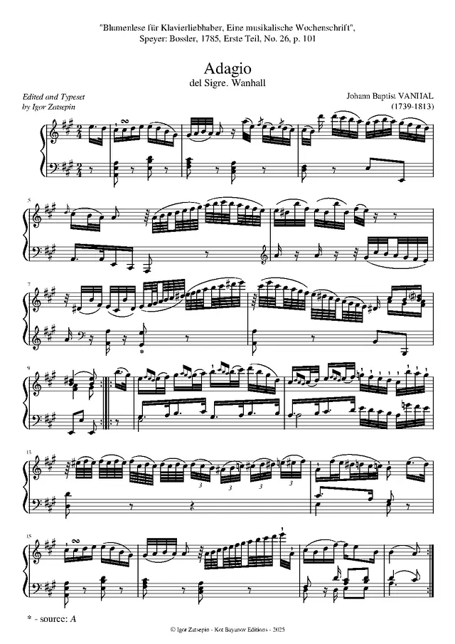 Adagio in A major Piano Sheet Music Page 1 Free PDF