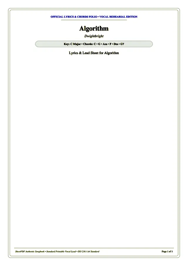 Algorithm Piano Sheet Music Page 1 Free PDF