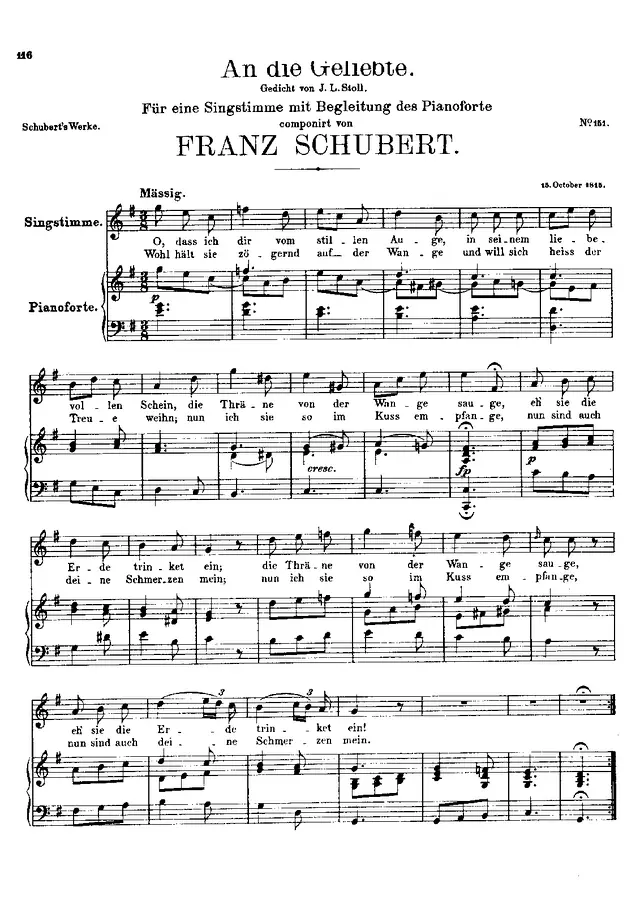 An die Geliebte, D.303 Piano Sheet Music Page 1 Free PDF