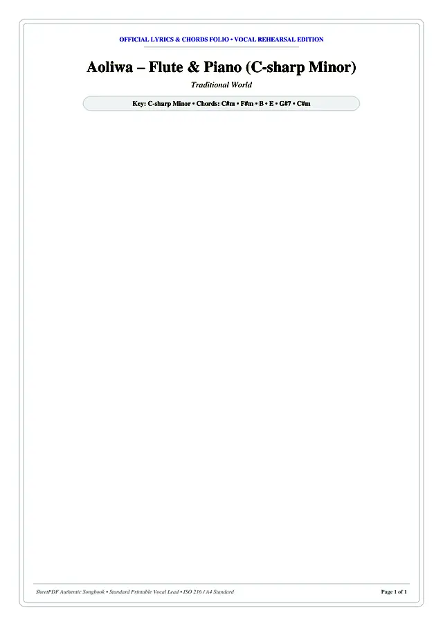 Aoliwa – Flute & Piano (C-sharp Minor) Piano Sheet Music Page 1 Free PDF