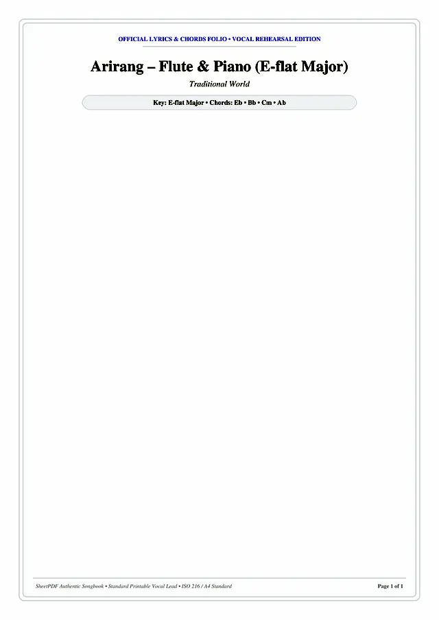 Arirang – Flute & Piano (E-flat Major) Piano Sheet Music Page 1 Free PDF