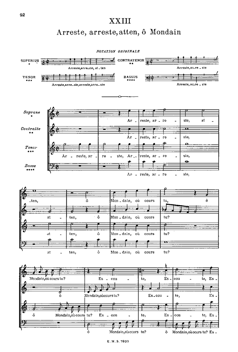 Arreste, arreste, atten, ô mondain Piano Sheet Music Page 1 Free PDF