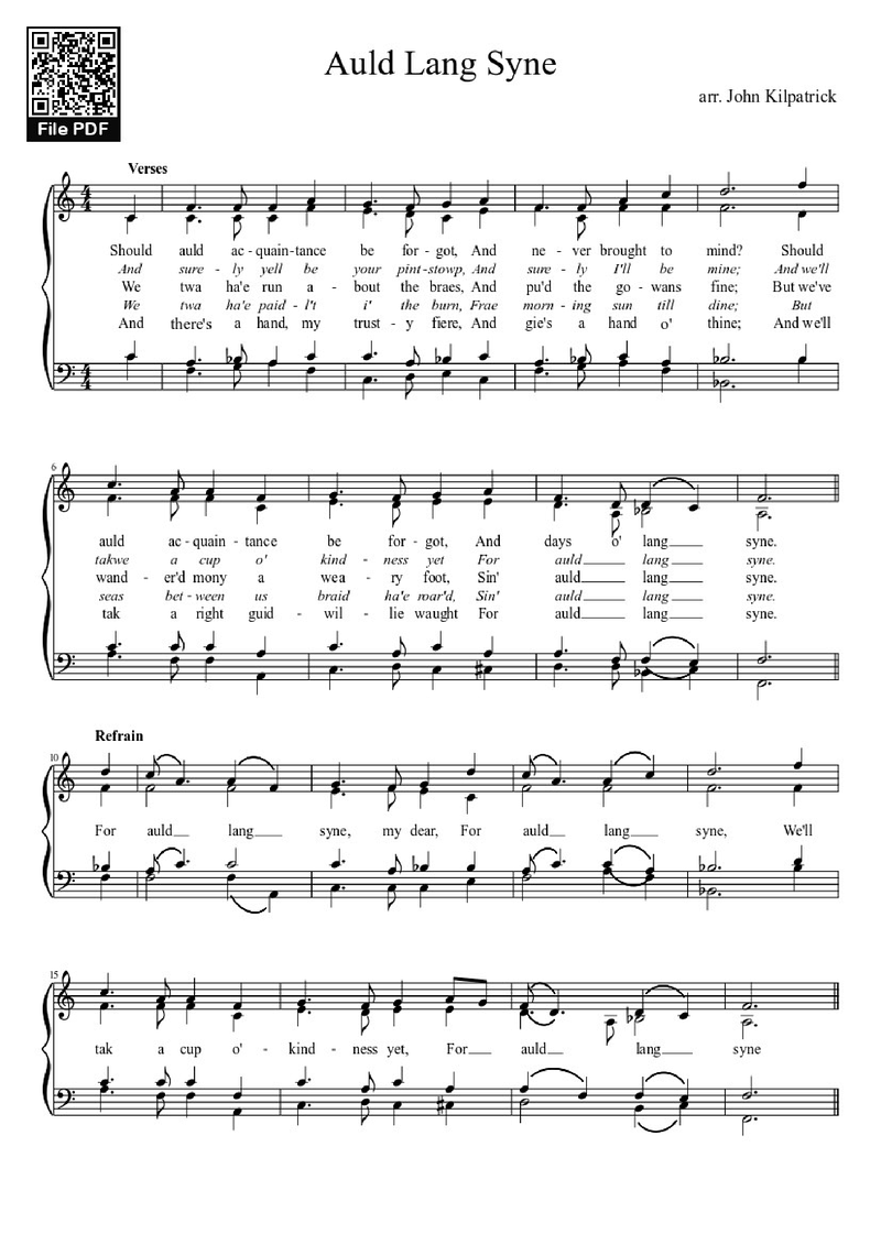 Auld Lang Syne – Fingerstyle Lead Sheet (E Minor) Piano Sheet Music Page 1 Free PDF