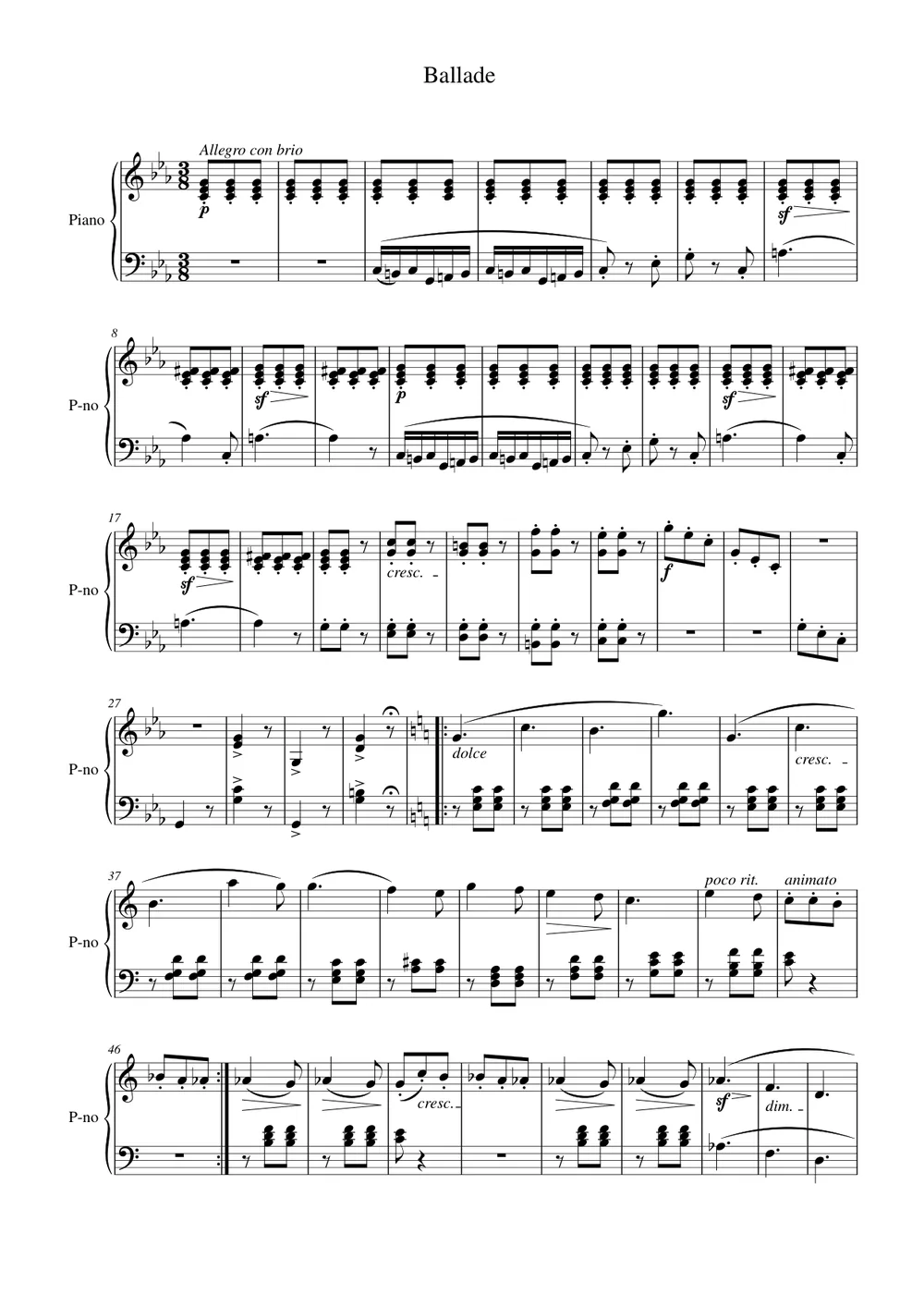 Ballade Piano Sheet Music Page 1 Free PDF