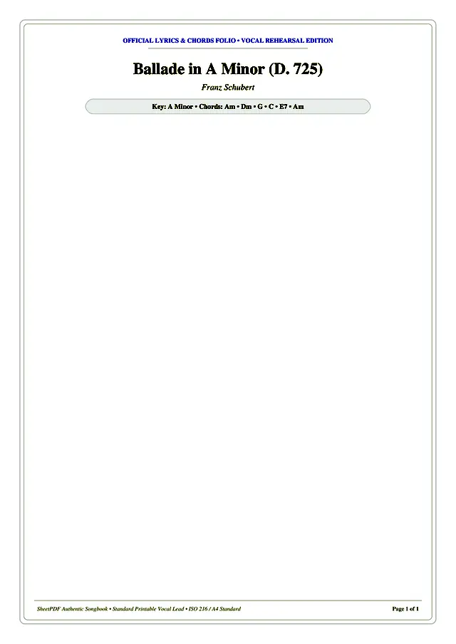 Ballade in A Minor (D. 725) Piano Sheet Music Page 1 Free PDF