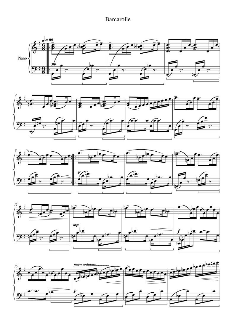 Barcarolle Piano Sheet Music Page 1 Free PDF