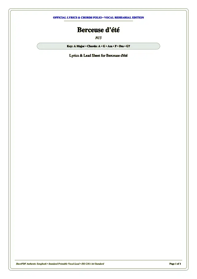 Berceuse d'été Piano Sheet Music Page 1 Free PDF