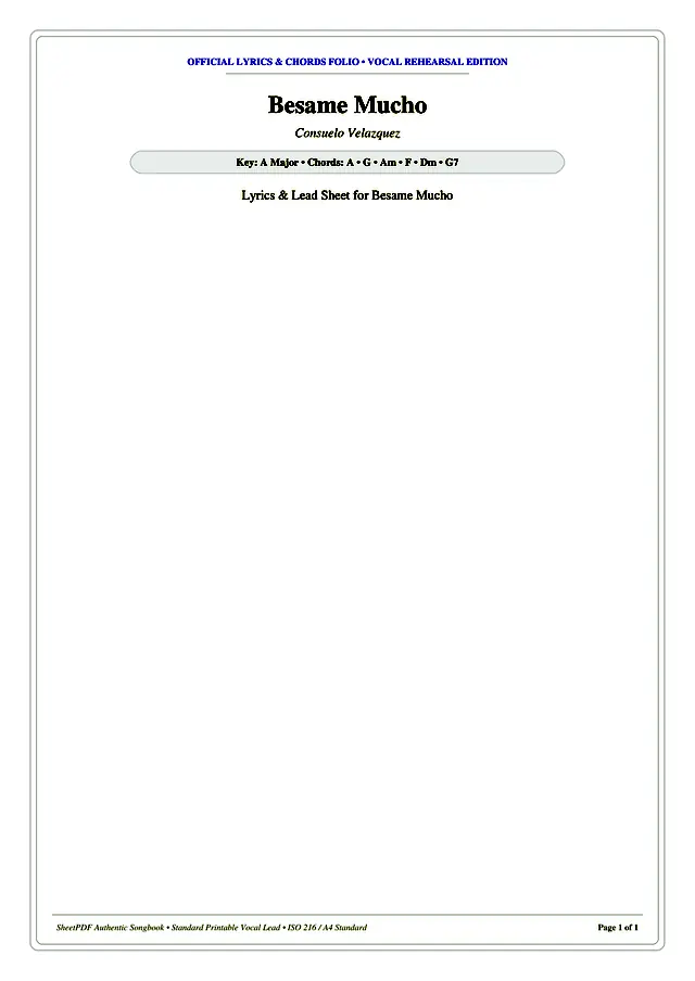 Besame Mucho Piano Sheet Music Page 1 Free PDF