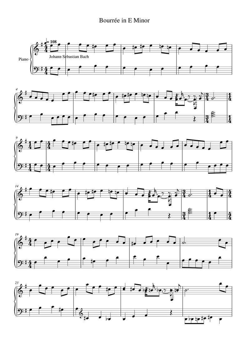 Bourrée in E Minor sheet music