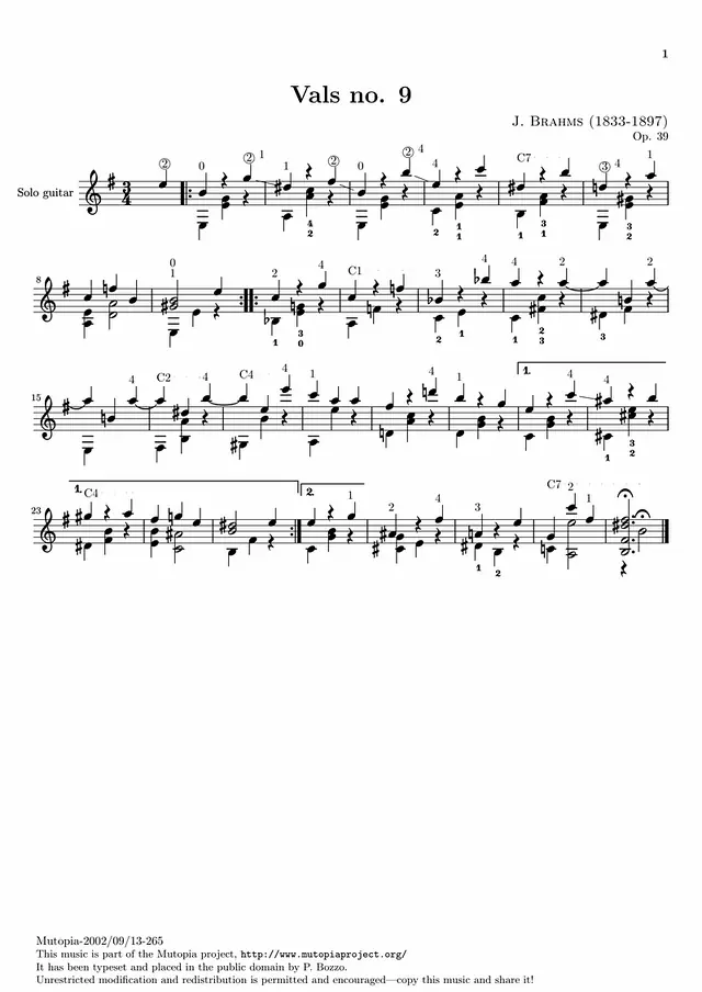 Brahms Vals9 Piano Sheet Music Page 1 Free PDF
