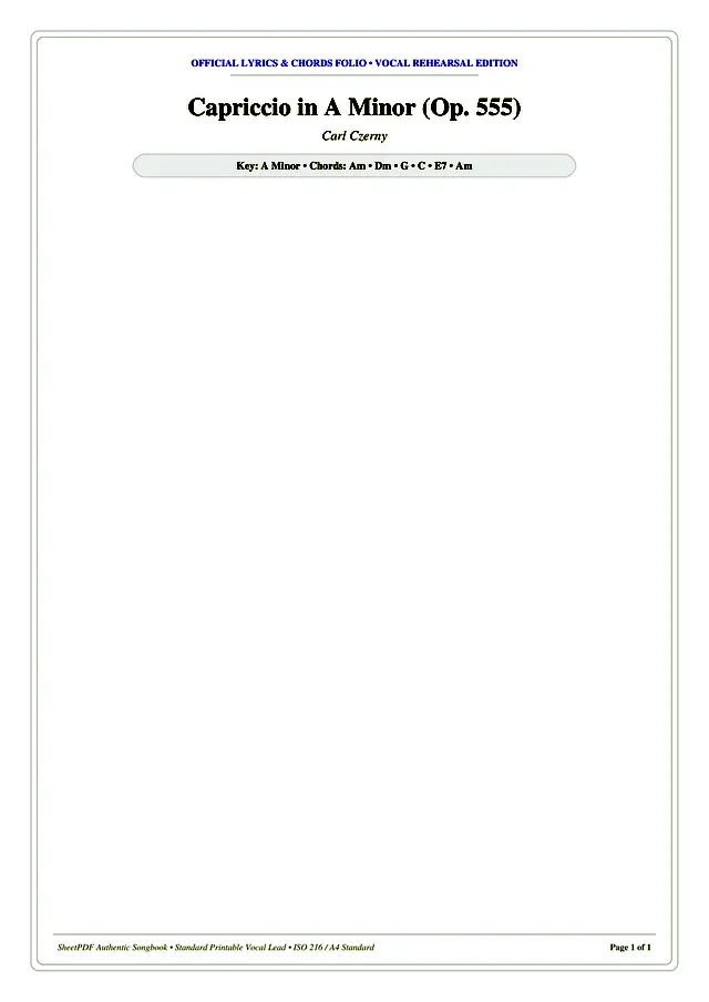 Capriccio in A Minor (Op. 555) Piano Sheet Music Page 1 Free PDF