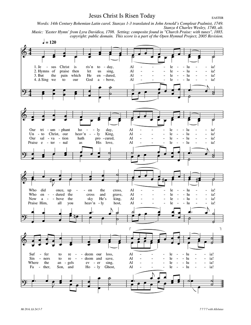Christ the Lord Is Risen Today (EASTER HYMN) – Congregational Lead Sheet in E Major sheet music