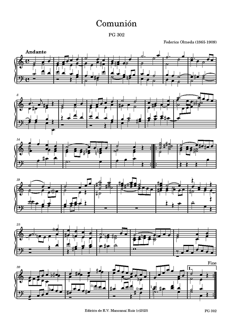 Comunión, PG 302 sheet music