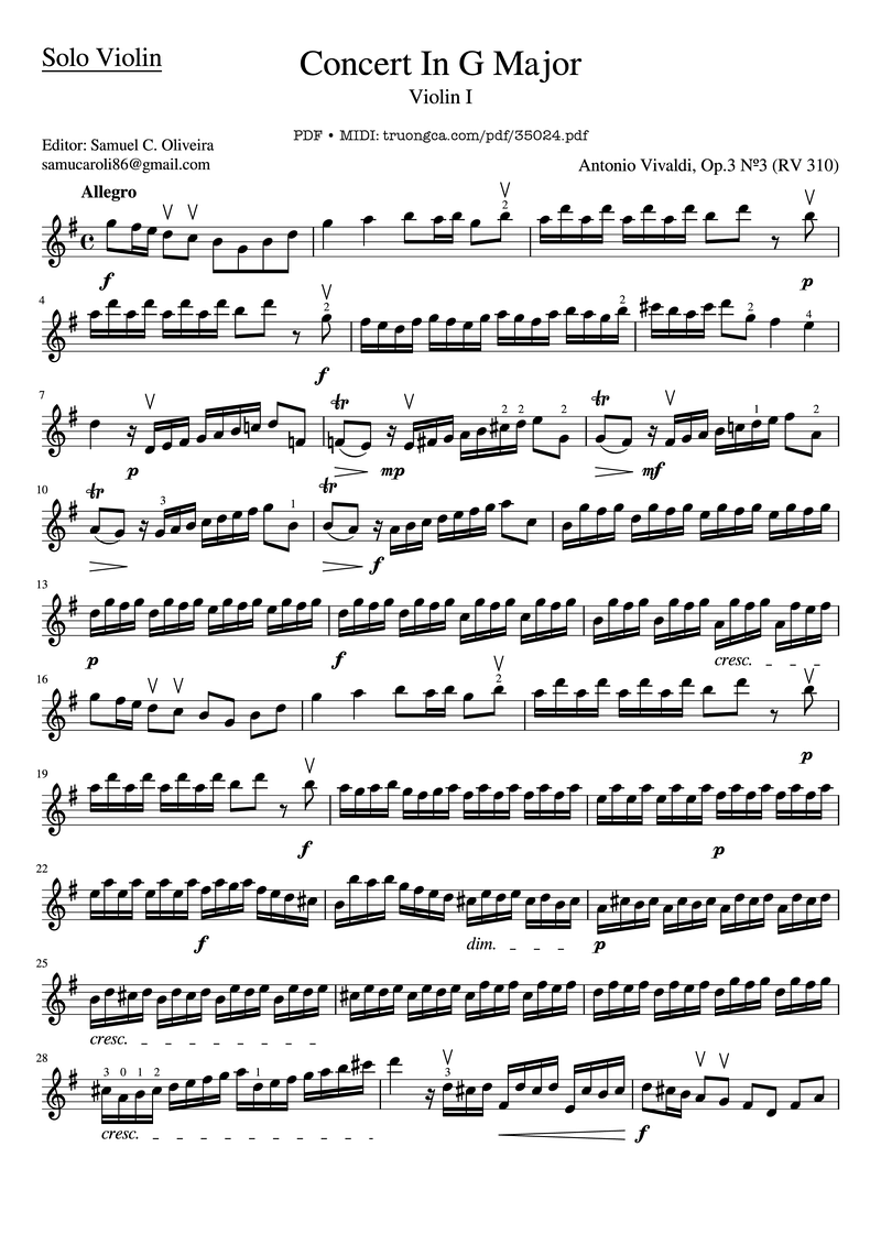 Concerto in E Major (Op. 71) Piano Sheet Music Page 1 Free PDF