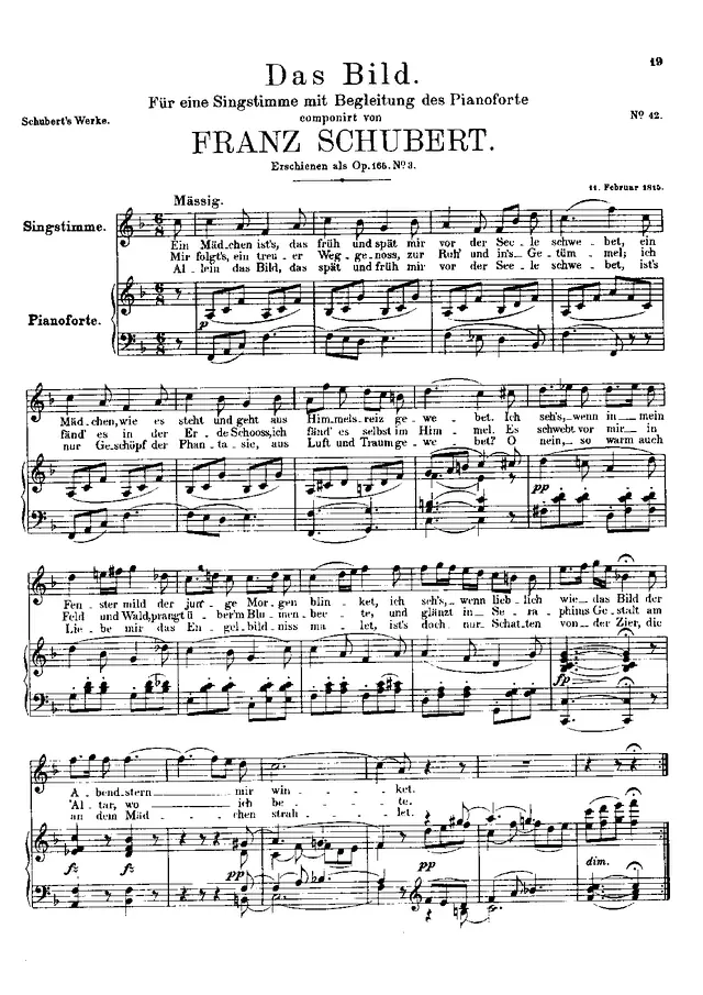 Das Bild, D.155 Piano Sheet Music Page 1 Free PDF