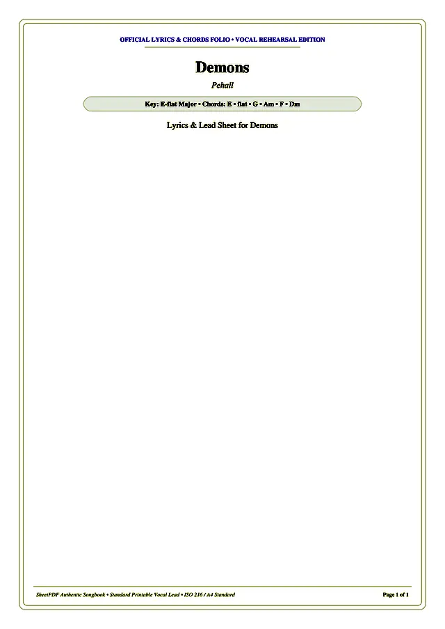 Demons Piano Sheet Music Page 1 Free PDF