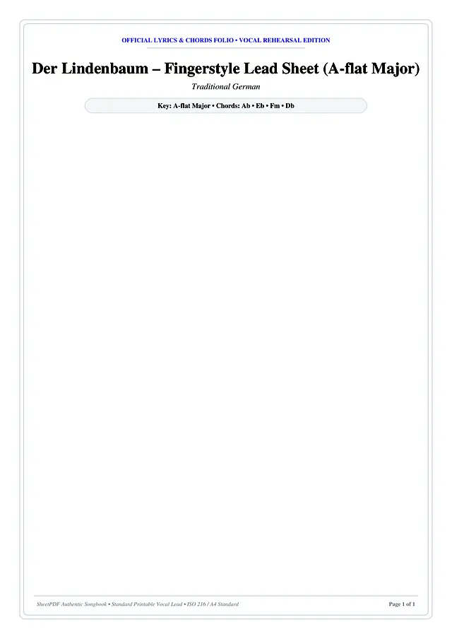 Der Lindenbaum – Fingerstyle Lead Sheet (A-flat Major) Piano Sheet Music Page 1 Free PDF
