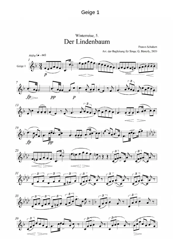 Der Lindenbaum – Fingerstyle Lead Sheet (E-flat Major) Piano Sheet Music Page 1 Free PDF
