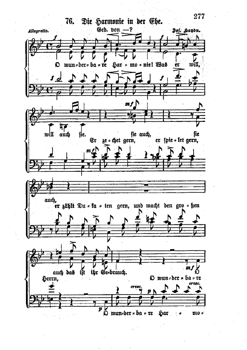 Die Harmonie in der Ehe, Hob.XXVc:2 Piano Sheet Music Page 1 Free PDF