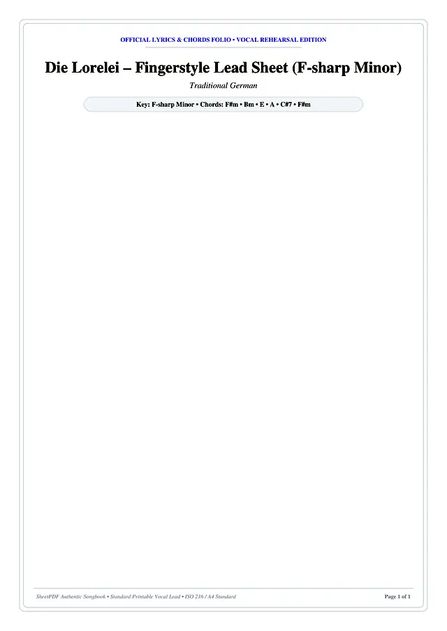 Die Lorelei – Fingerstyle Lead Sheet (F-sharp Minor) Piano Sheet Music Page 1 Free PDF