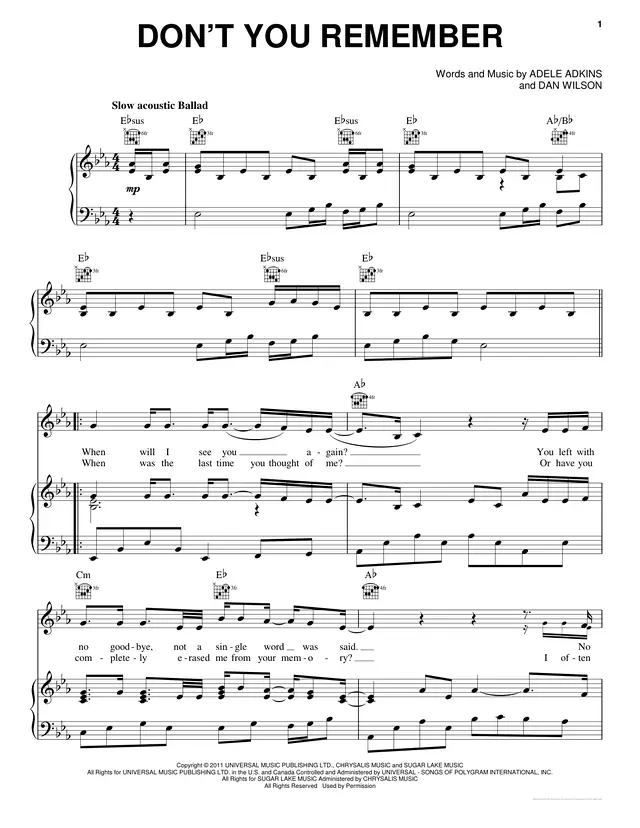 Don't You Remember Piano Sheet Music Page 1 Free PDF