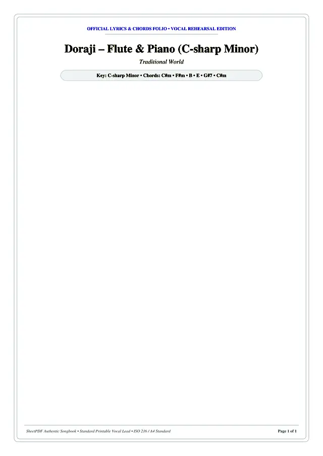 Doraji – Flute & Piano (C-sharp Minor) Piano Sheet Music Page 1 Free PDF
