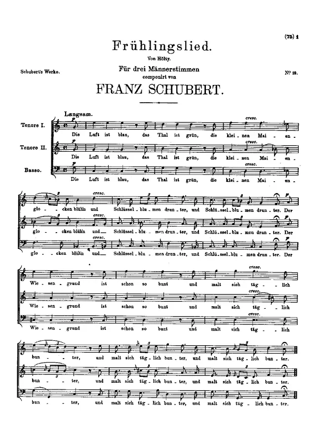 Frühlingslied, D.243 Piano Sheet Music Page 1 Free PDF