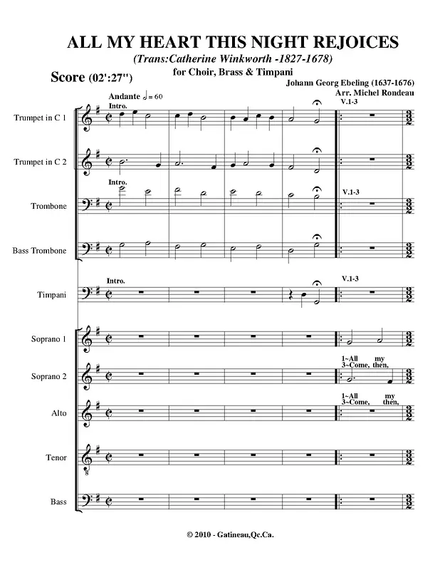 Fröhlich soll mein Herze springen Piano Sheet Music Page 1 Free PDF