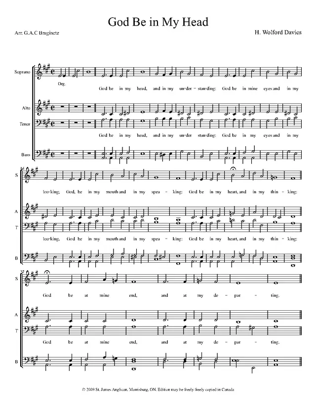God, Be in My Head Piano Sheet Music Page 1 Free PDF