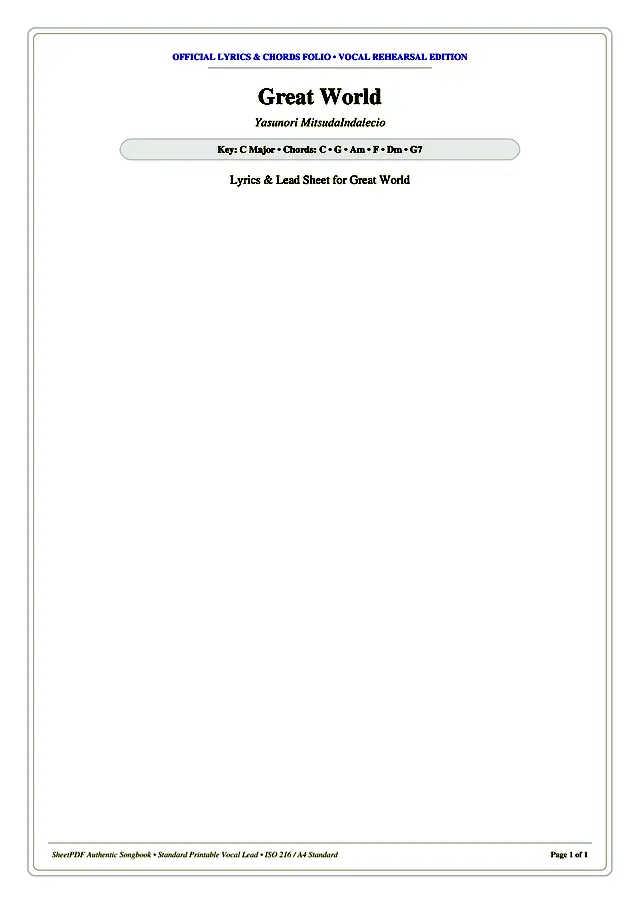 Great World Piano Sheet Music Page 1 Free PDF