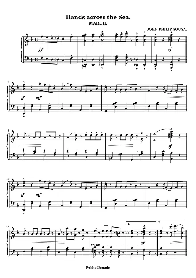Hands Across the Sea Piano Sheet Music Page 1 Free PDF