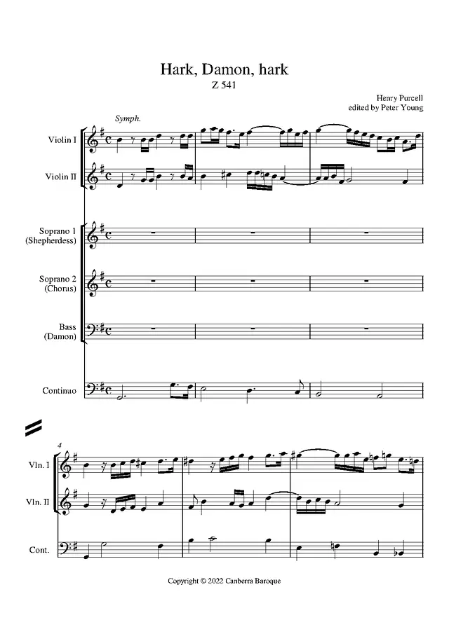 Hark, Damon, hark, Z.541 Piano Sheet Music Page 1 Free PDF