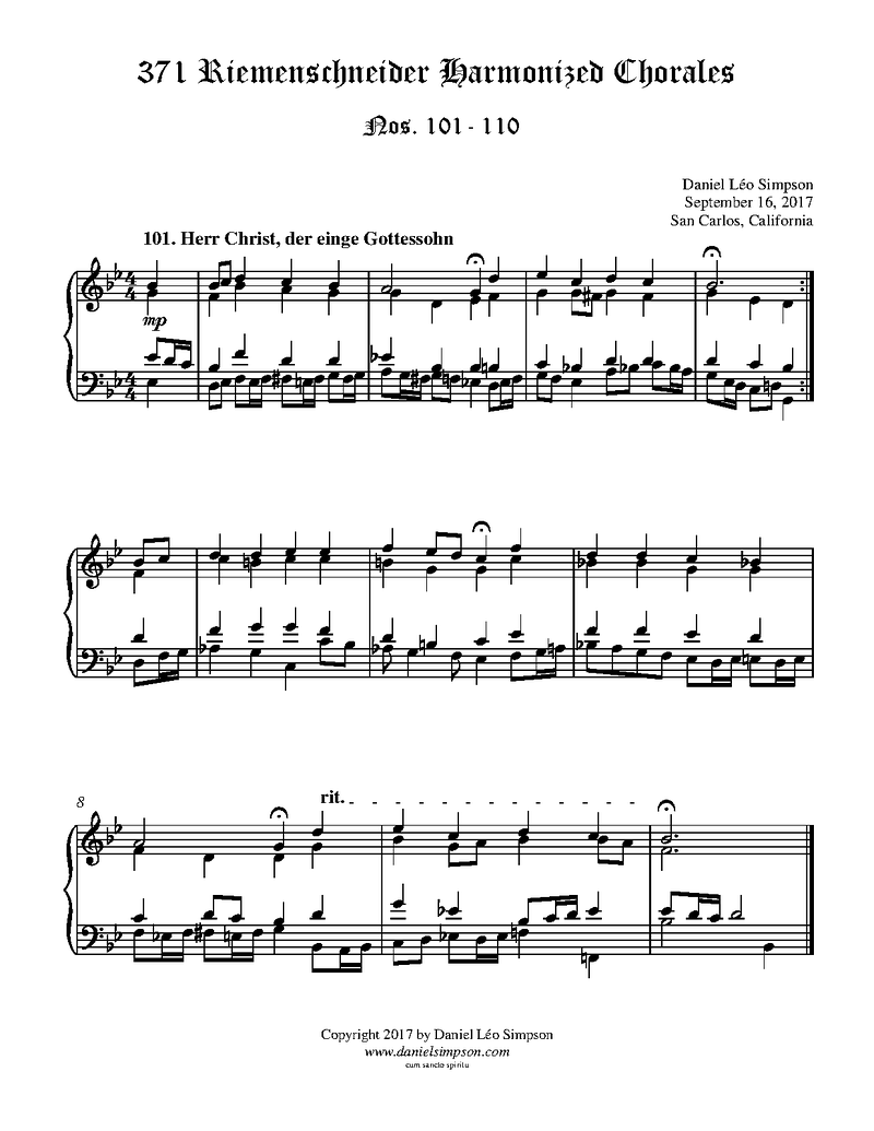 Herr Christ, der einge Gottessohn, R.101 Piano Sheet Music Page 1 Free PDF