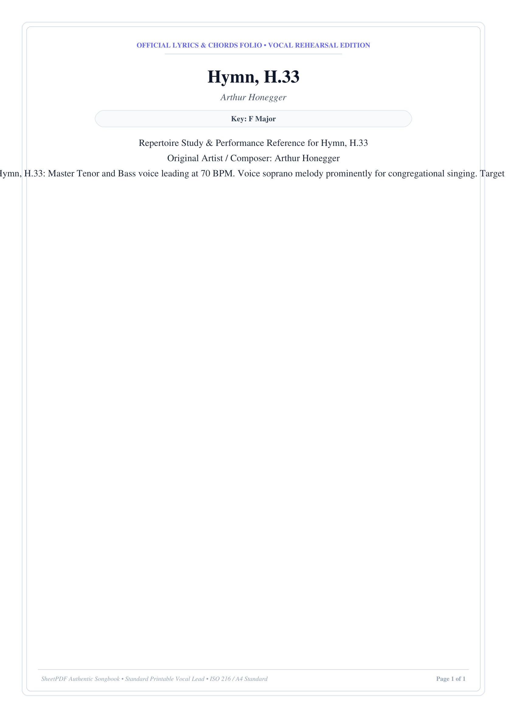 Hymn, H.33 Piano Sheet Music Page 1 Free PDF
