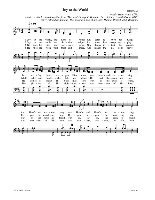 Joy to the World (ANTIOCH) – Easy Beginner Piano in E Major Piano Sheet Music Page 1 Free PDF