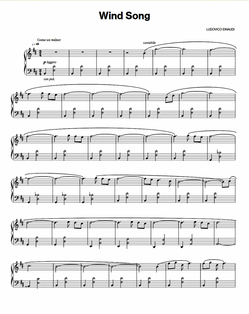 Wind Song Piano Sheet Music Page 1 Free PDF