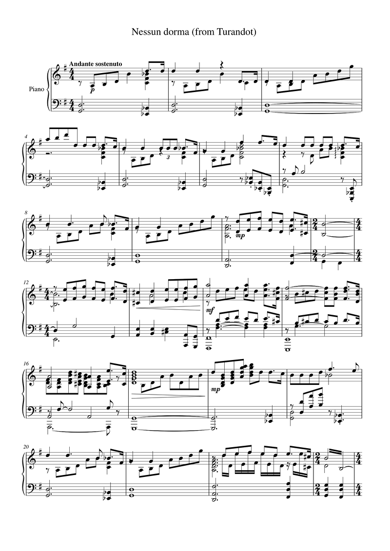 Nessun dorma (from Turandot) sheet music
