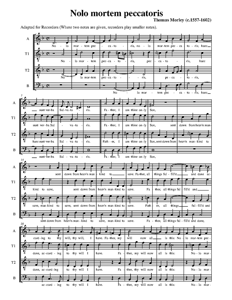Nolo mortem peccatoris sheet music