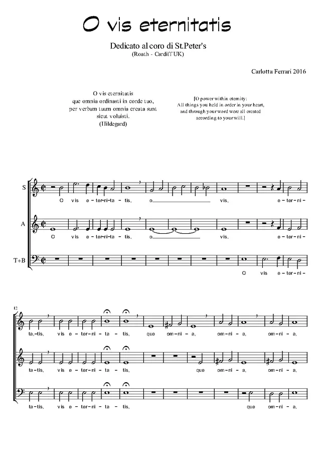 O vis eternitatis Piano Sheet Music Page 1 Free PDF