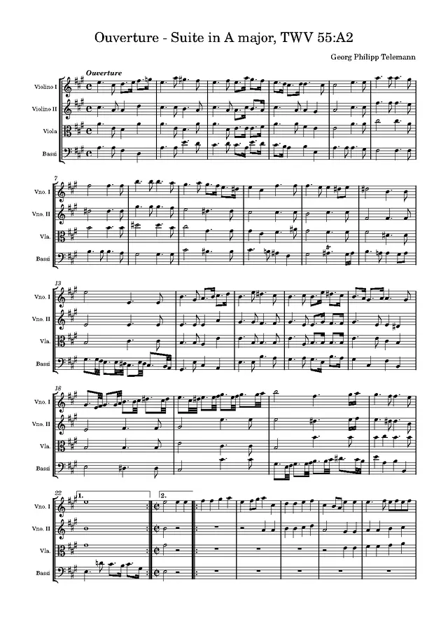 Ouverture-Suite, TWV 55:E2 Piano Sheet Music Page 1 Free PDF
