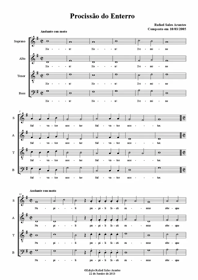 Procissão do Enterro Piano Sheet Music Page 1 Free PDF