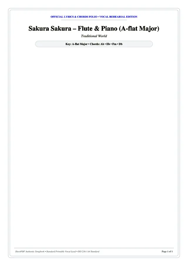 Sakura Sakura – Flute & Piano (A-flat Major) Piano Sheet Music Page 1 Free PDF