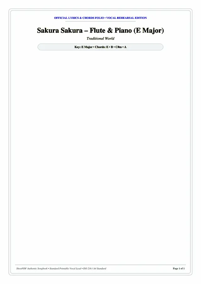 Sakura Sakura – Flute & Piano (E Major) Piano Sheet Music Page 1 Free PDF