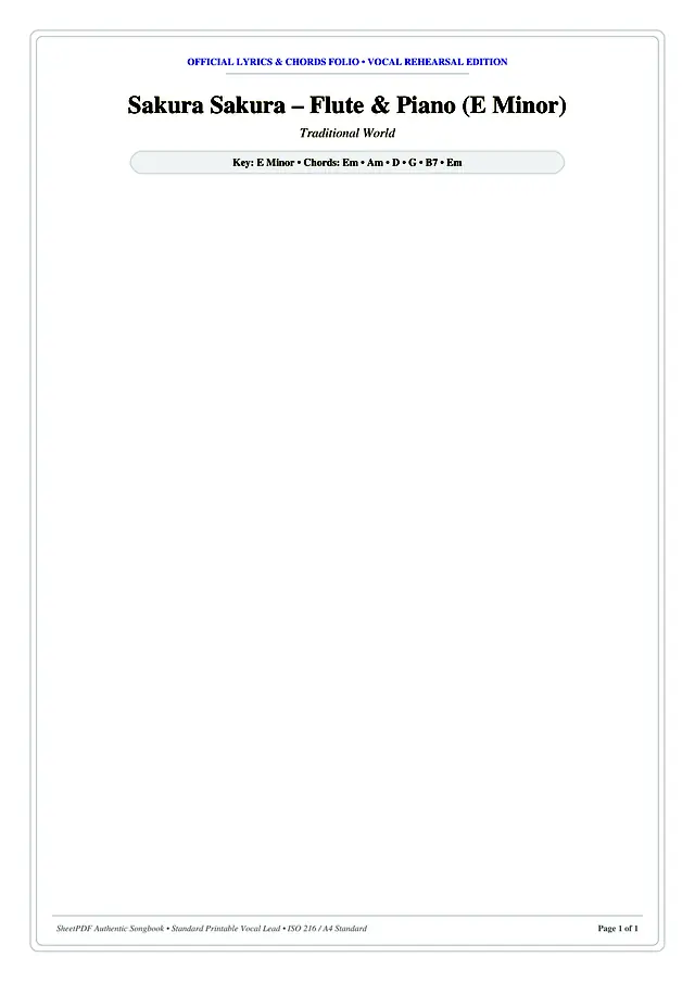Sakura Sakura – Flute & Piano (E Minor) Piano Sheet Music Page 1 Free PDF