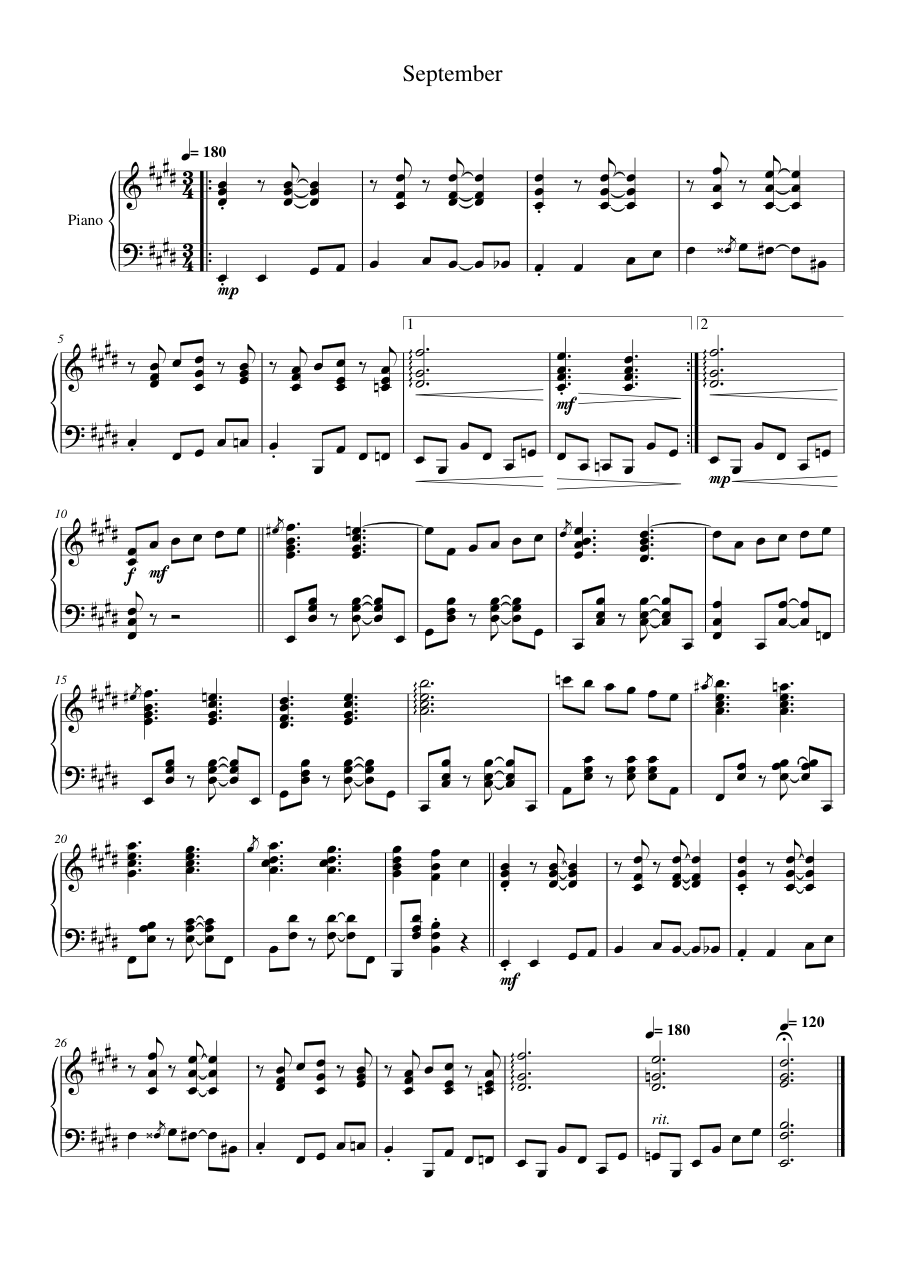 September Piano Sheet Music Page 1 Free PDF