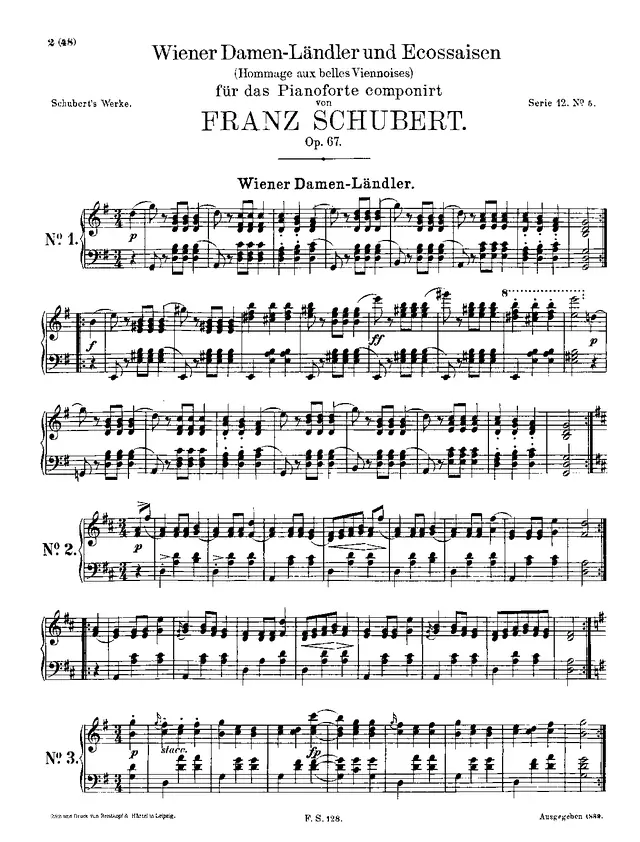 Serenade in E Major (D. 734) Piano Sheet Music Page 1 Free PDF